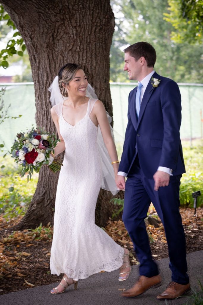 Read bride Candace in her lace vintage wedding dress by Ashwell & Co
