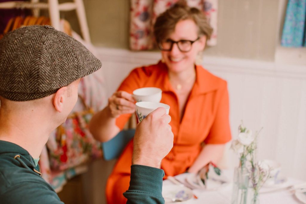 Will & Kate cheers with vintage tea cups in the Ashwell & Co tearoom