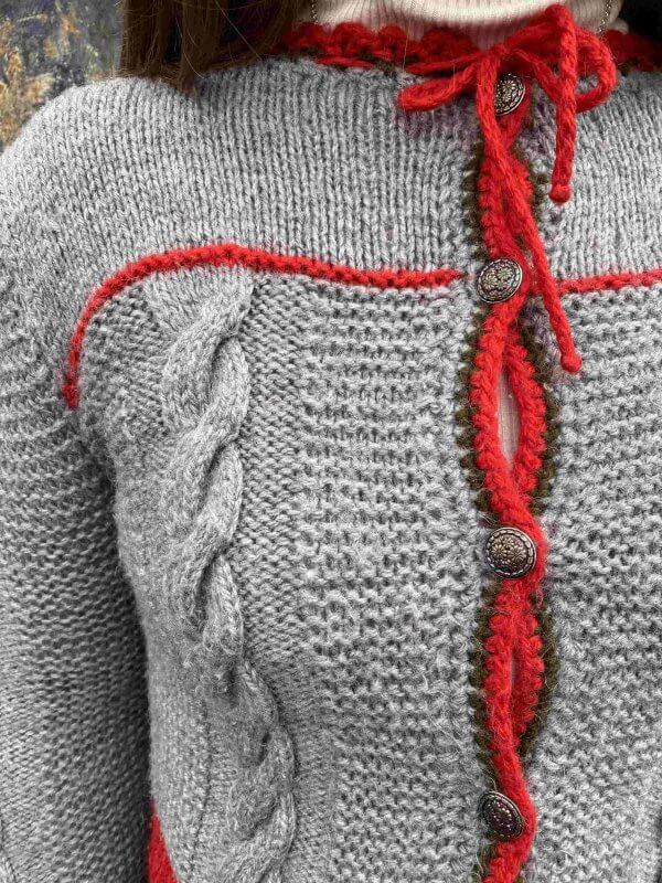 Bold 1970s Grey and Red Austrian Cardigan - Image 2