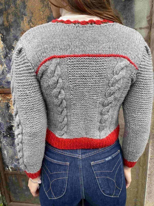 Bold 1970s Grey and Red Austrian Cardigan - Image 3