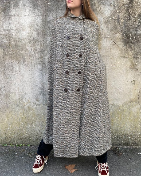 tweed double-breasted cape