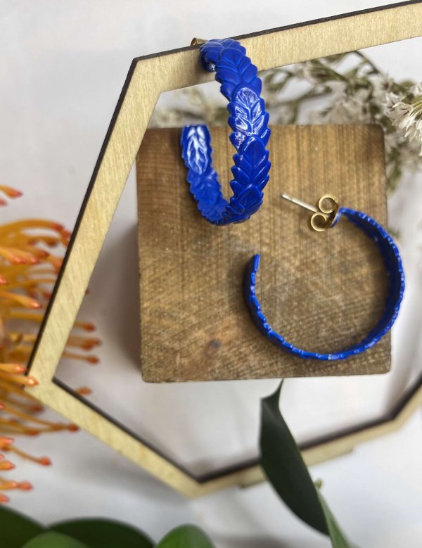 BLUE ENAMEL HOOP EARRINGS