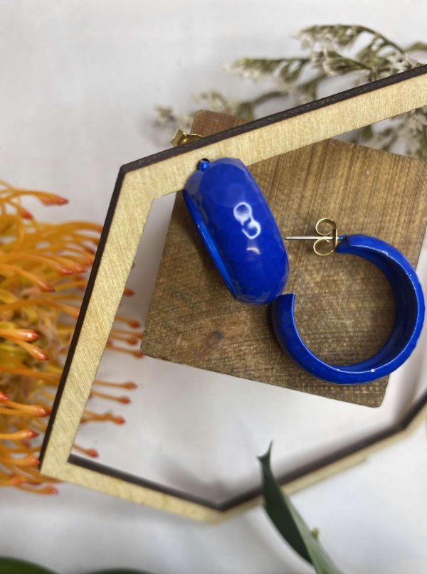 BLUE HAMMERED ENAMEL hoop EARRINGS