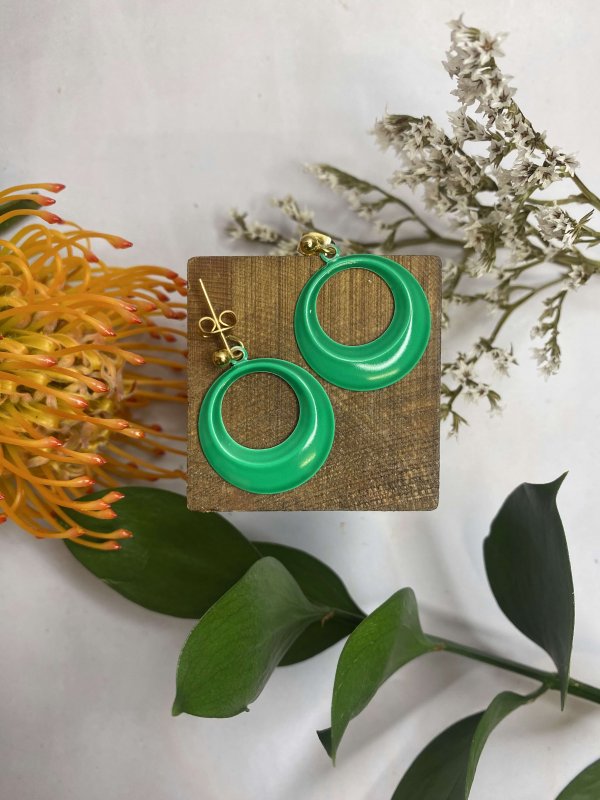 GREEN ENAMEL HOOPED EARRINGS