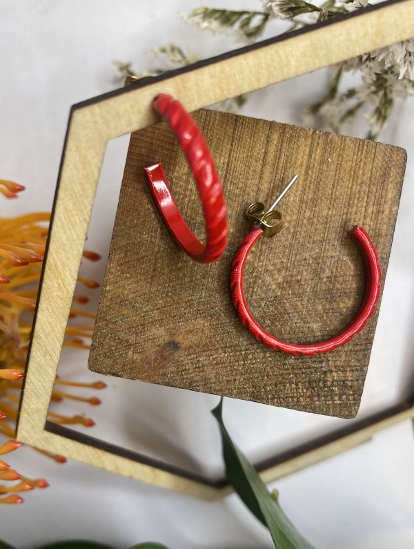 Red Enamel Patterned Hoops