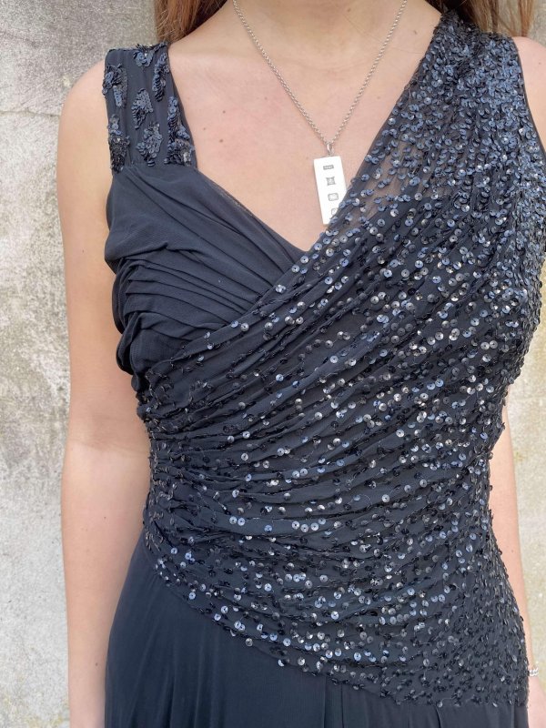 Elegant 1940s Black Chiffon and Sequin Gown - Image 2