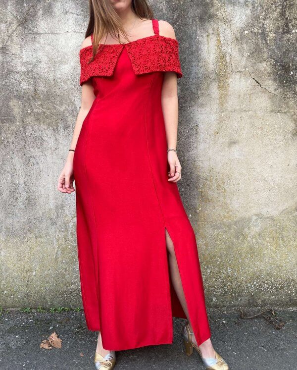 red satin dress