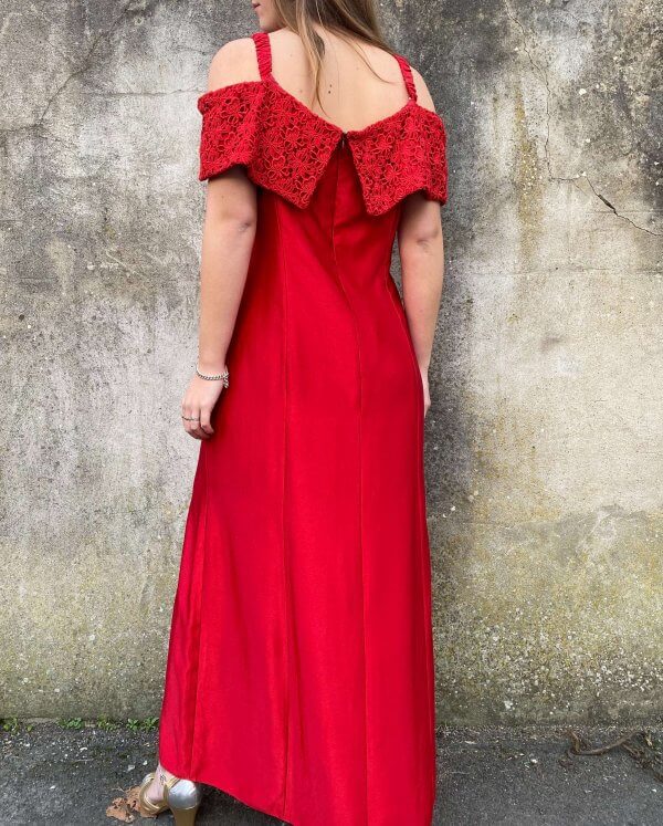 Radiant 1980s Red Satin Dress - Image 4