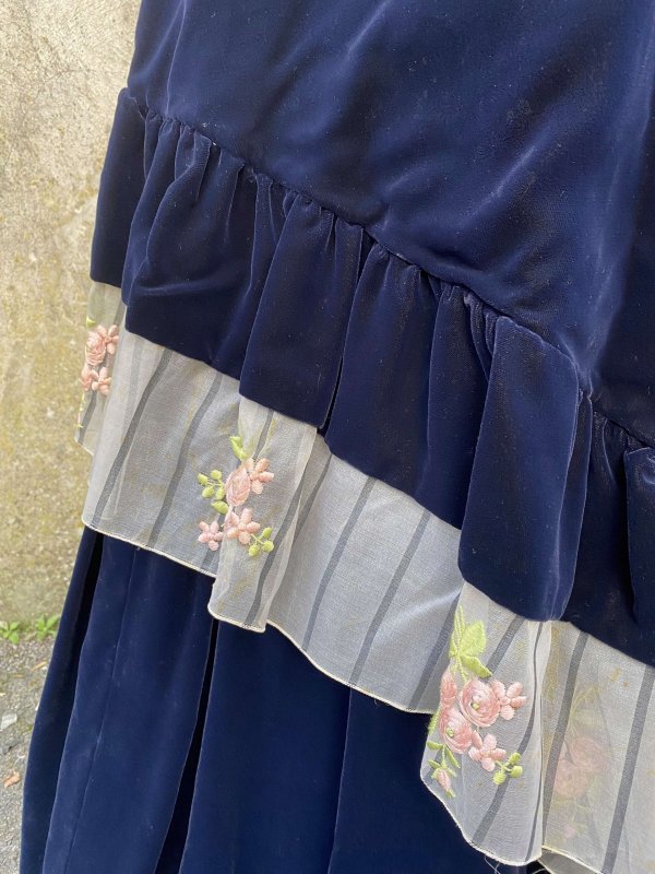 Bohemian 1970s Troubador Navy Velvet Dress - Image 4